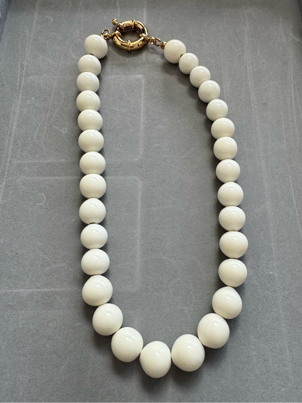 White Beaded Necklace with Gold Clasp - Women's Jewelry
